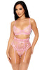 Heart You Embroidered Bra and Waist Cincher Pink Set