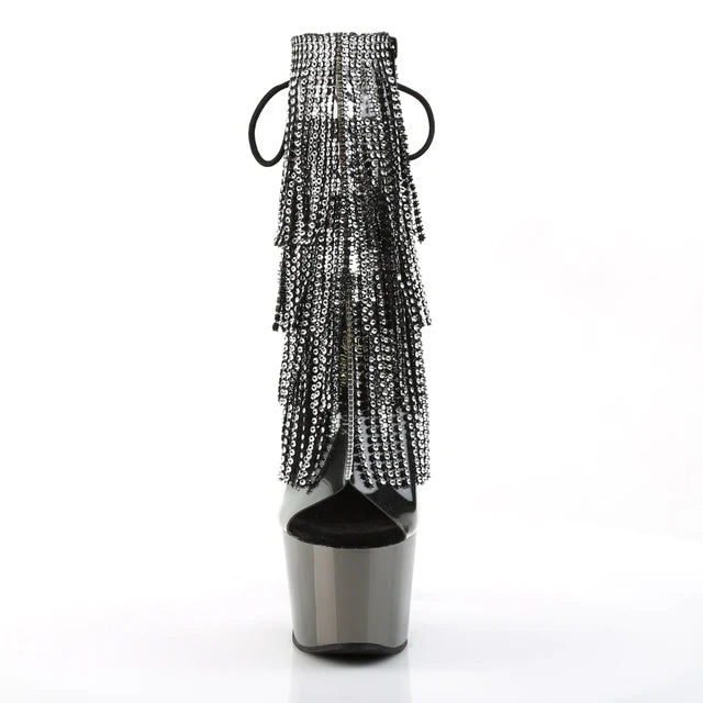 Stiletto Heel Plated Platform Open Toe/Heel Lace-Up Fringe Ankle Boot