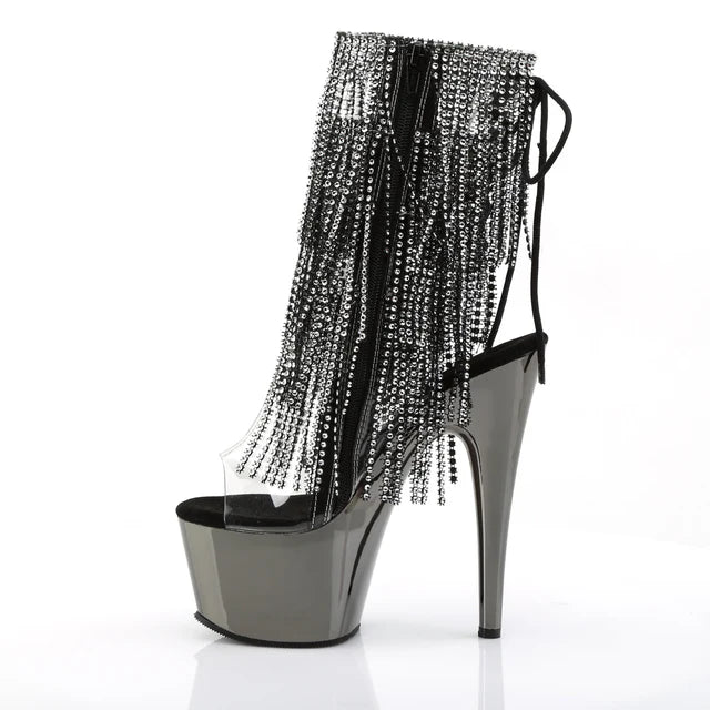 Stiletto Heel Plated Platform Open Toe/Heel Lace-Up Fringe Ankle Boot