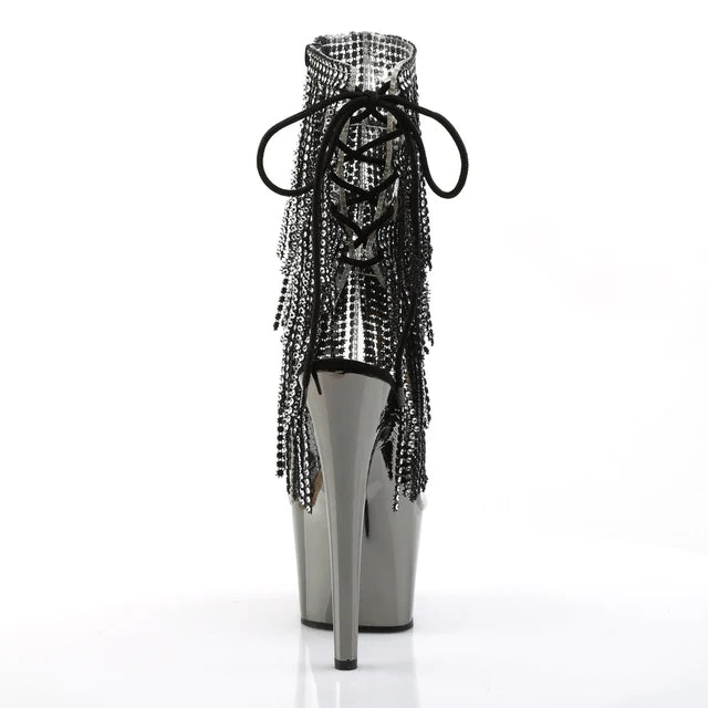 Stiletto Heel Plated Platform Open Toe/Heel Lace-Up Fringe Ankle Boot
