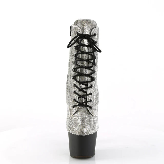 Lace-Up Front Ankle Boot Allover Blanketed Rhinestone