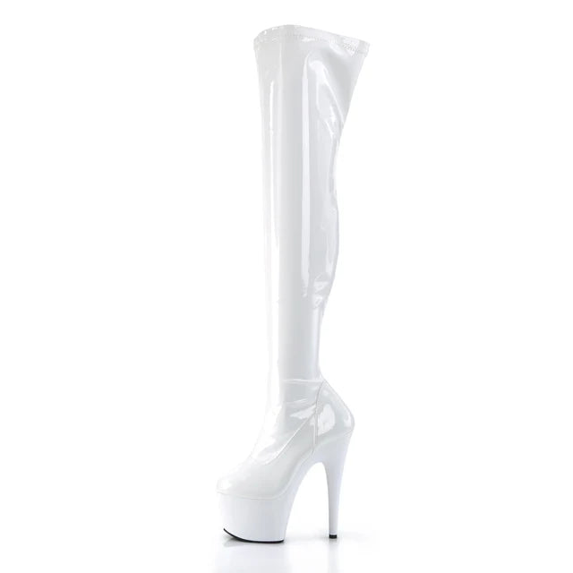 Plain Stretch Platform Thigh Boot Full Inner Side Zipper