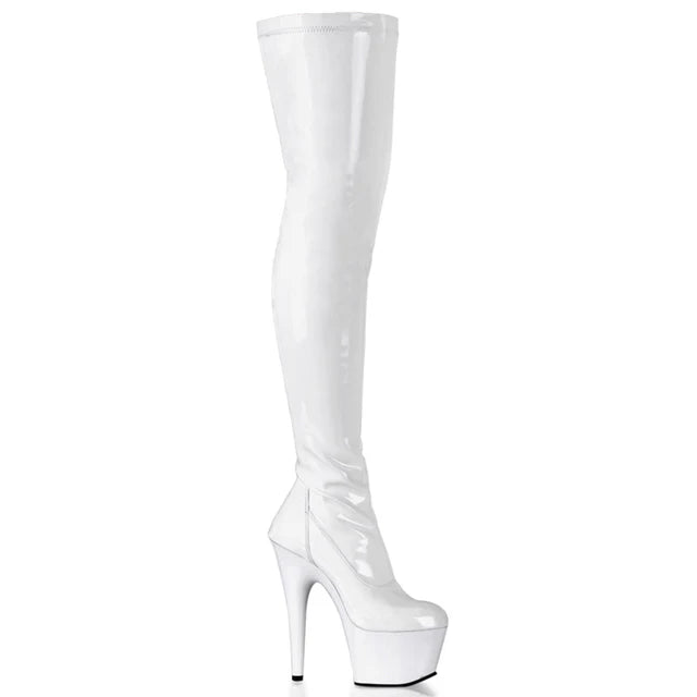 Plain Stretch Platform Thigh Boot Full Inner Side Zipper