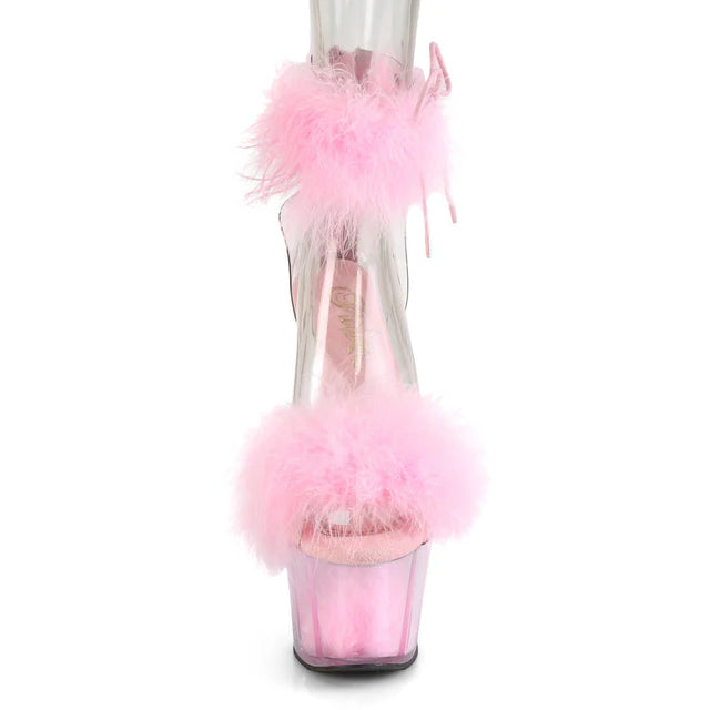 Close Back Ankle Cuff Sandal Side Lacing Featuring Marabou Fur on Vamp and in the Platform Bottom Back Zip Closure