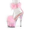 Close Back Ankle Cuff Sandal Side Lacing Featuring Marabou Fur on Vamp and in the Platform Bottom Back Zip Closure