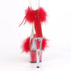 Close Back Ankle Cuff Sandal Side Lacing Featuring Marabou Fur on Vamp and in the Platform Bottom Back Zip Closure