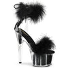 Close Back Ankle Cuff Sandal Side Lacing Featuring Marabou Fur on Vamp and in the Platform Bottom Back Zip Closure