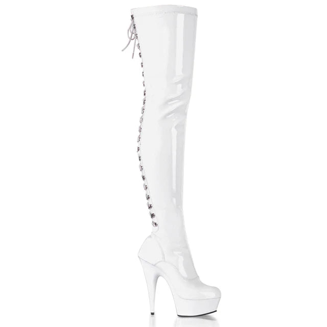 Platform D-Ring Lace-Up Back Stretch Thigh High Boot