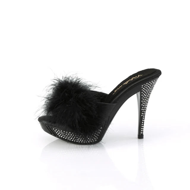 Marabou Slipper Featuring Rhinestone Embellished Heel and Platform