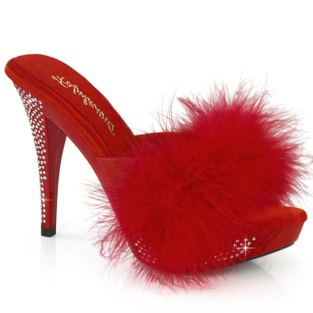 Marabou Slipper Featuring Rhinestone Embellished Heel and Platform