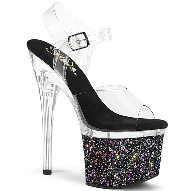 Platform Ankle Strap Sandal Iridescent Glitters Wrapped Lower Platform
