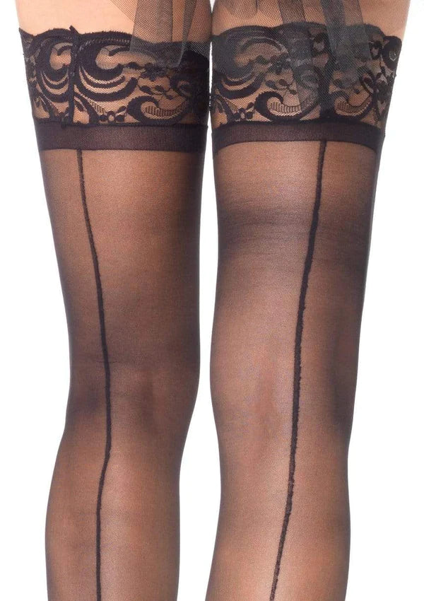 Mila Stay Up Lace Top Back seam Thigh Highs