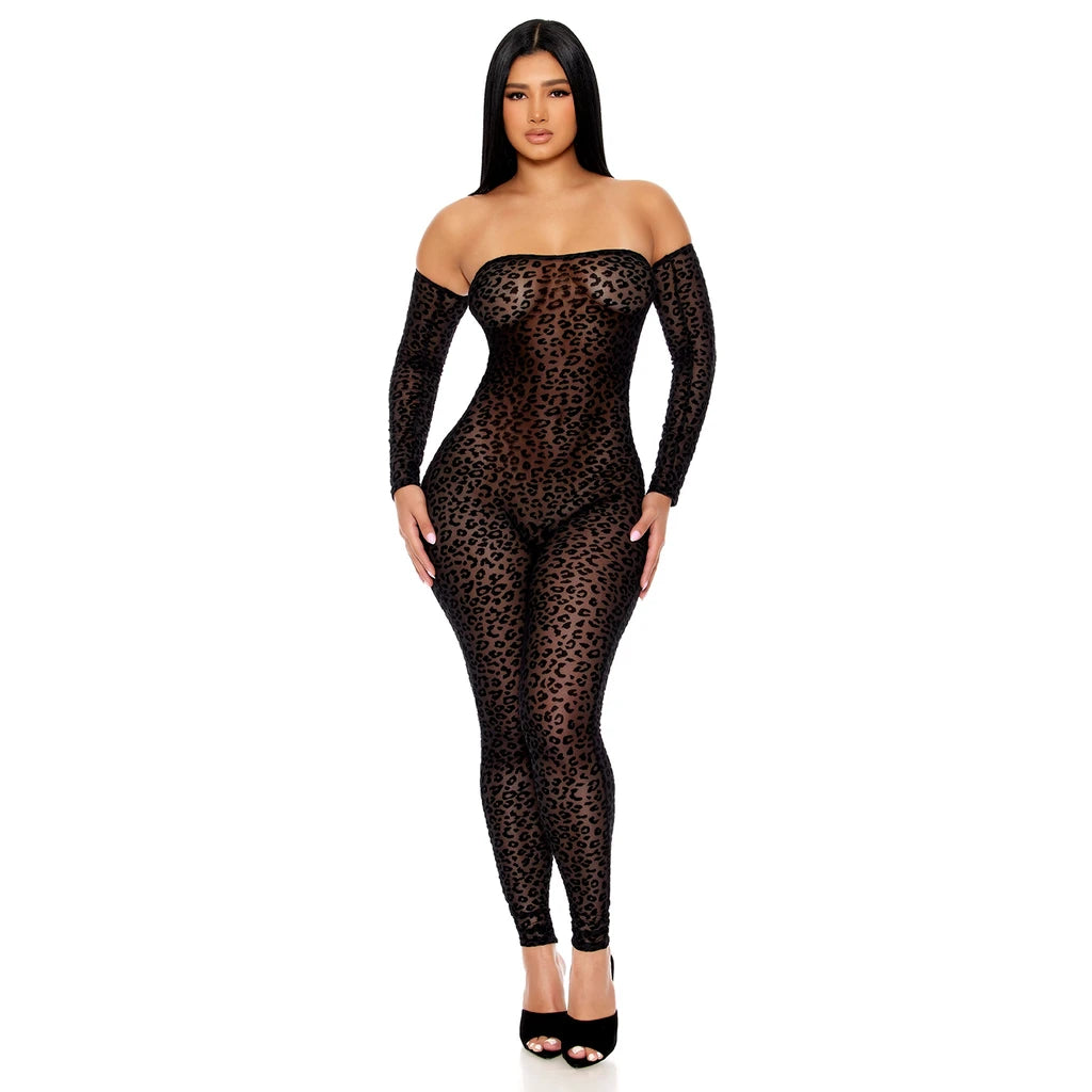 Off The Shoulder Leopard Jumpsuit