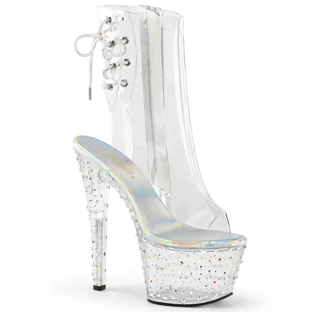Open Toe/Heel Lace-Up Back Ankle Boot Inside Zip Closure