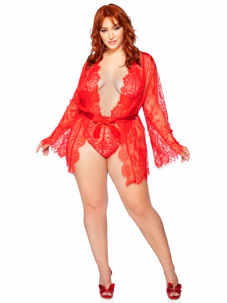 Plus Size Floral Invite Lace Teddy Set