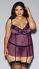 PLUS SIZE EMBROIDERED PLUM BABYDOLL SET