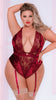 PLUS SIZE BURGUNDY BLOSSOM CRUSHED VELVET TEDDY