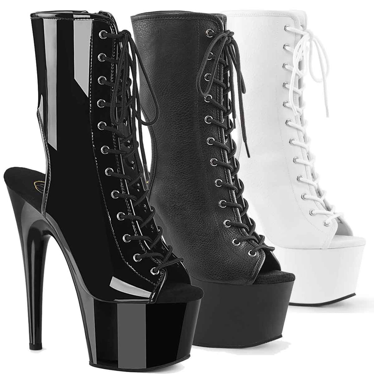 Pleaser | Adore-1016, 7 Inch Lace up Peep Toe Ankle Boots