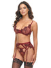 Nina Wax Coated Embroidery Bra, Garterbelt & G-String Set
