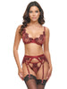 Nina Wax Coated Embroidery Bra, Garterbelt & G-String Set