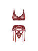 Nina Wax Coated Embroidery Bra, Garterbelt & G-String Set