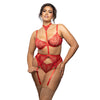PLUS SIZE RUBY LACE BRA AND GARTER SET
