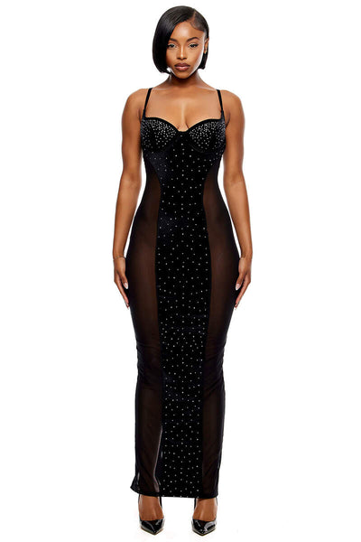 Caught Your Eye Velvet Rhinestone Satin Nightgown
