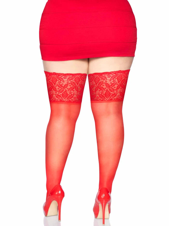 SPANDEX SHEER THIGH HIGHS WITH 5 IN SILICONE STAY UP LACE TOP