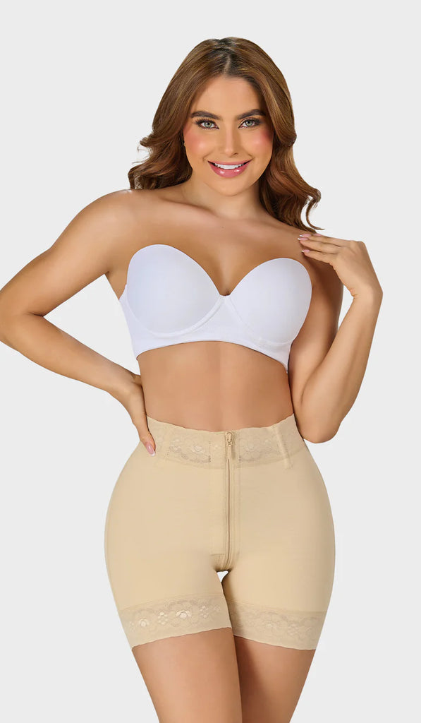 HIGH WAIST SHORTS W/ BUTT LIFTER & FULL ZIPPER