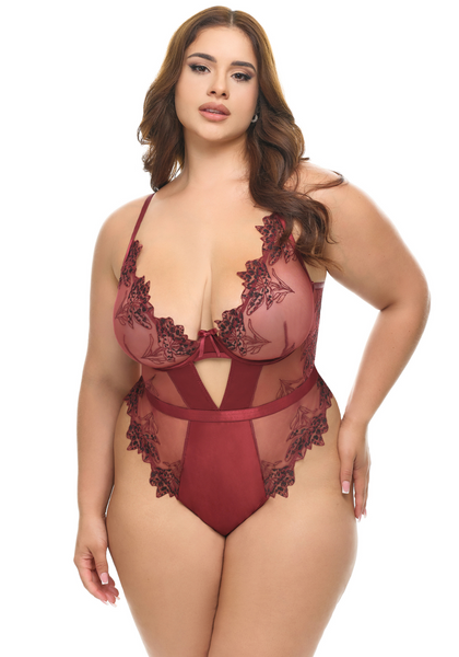 Nina Wax Coated Embroidery Underwire Teddy
