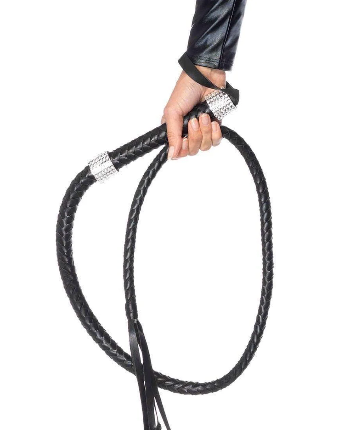 54" Braided Whip With Rhinestone Look Handle