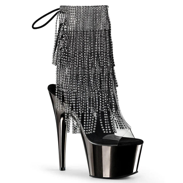 Stiletto Heel Plated Platform Open Toe/Heel Lace-Up Fringe Ankle Boot