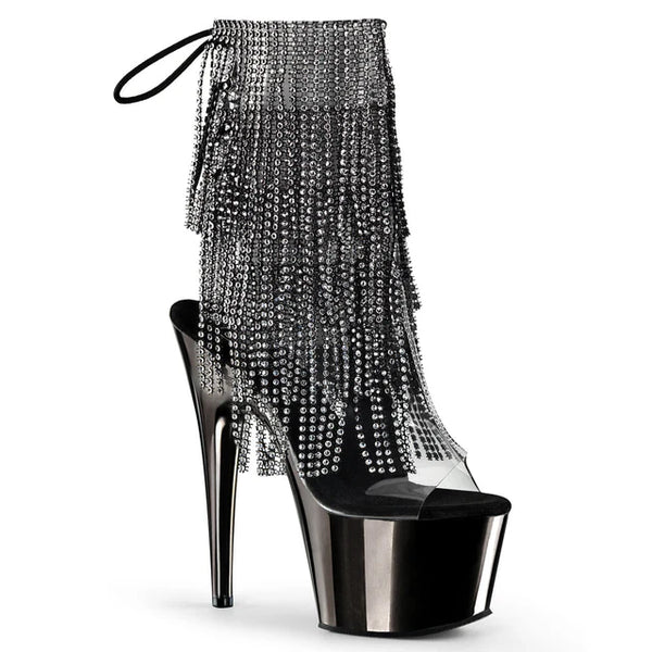 Stiletto Heel Plated Platform Open Toe/Heel Lace-Up Fringe Ankle Boot