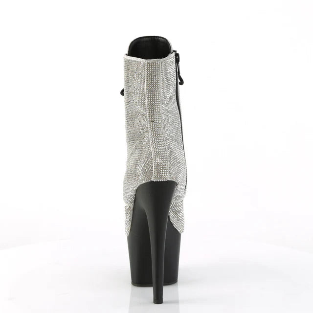 Lace-Up Front Ankle Boot Allover Blanketed Rhinestone