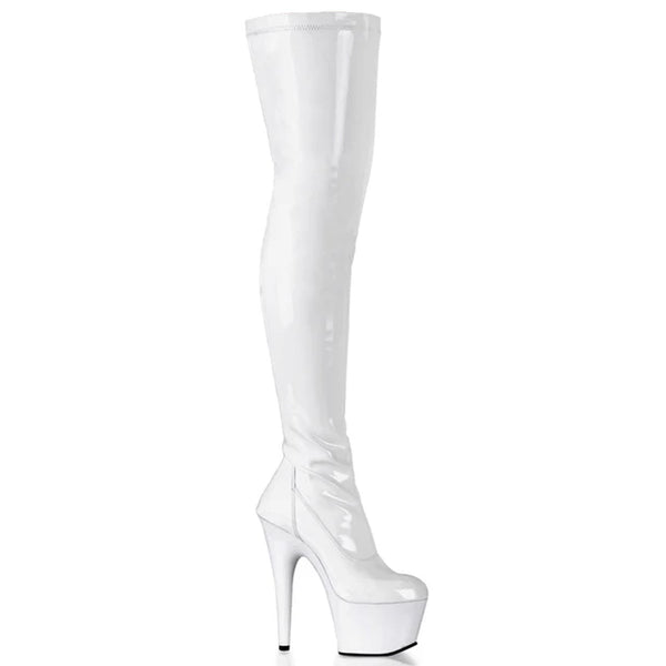 Plain Stretch Platform Thigh Boot Full Inner Side Zipper