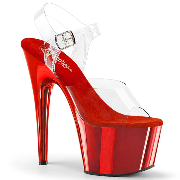 7" RED CHROME PLATFORM ANKLE STRAP HEEL