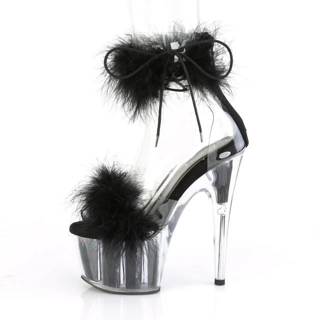 Close Back Ankle Cuff Sandal Side Lacing Featuring Marabou Fur on Vamp and in the Platform Bottom Back Zip Closure