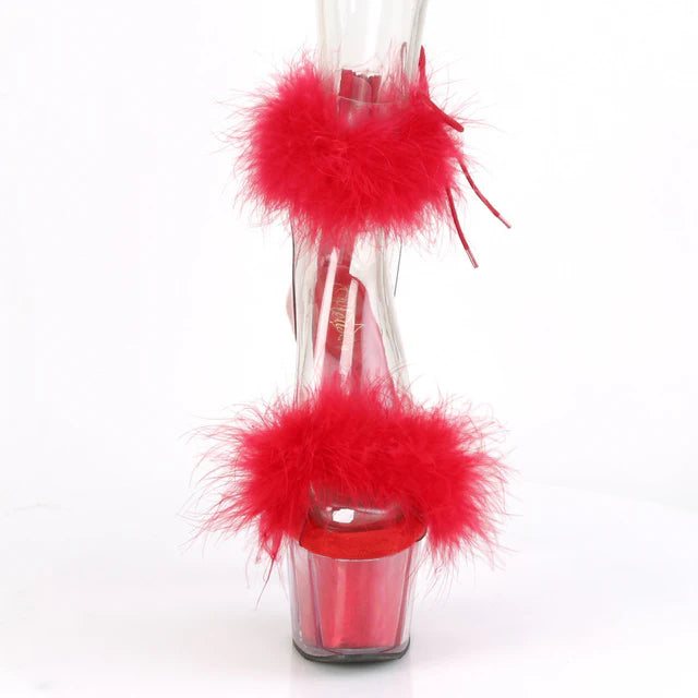 Close Back Ankle Cuff Sandal Side Lacing Featuring Marabou Fur on Vamp and in the Platform Bottom Back Zip Closure