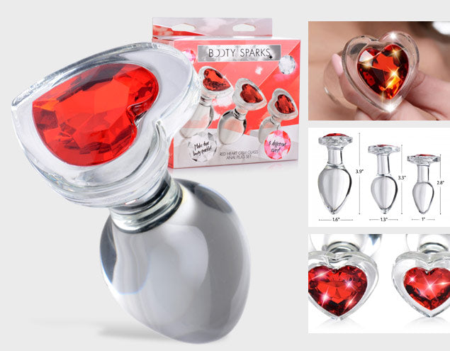 Booty Sparks Red Heart Glass Anal Plug Set