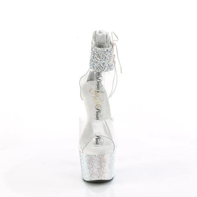 Platform Close Back Multi Rhinestone Embellished Ankle Cuff Sandal Side Lacing