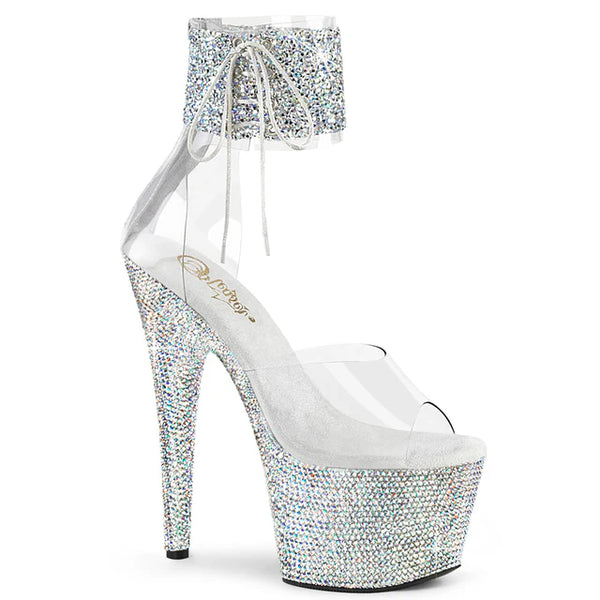 Platform Close Back Multi Rhinestone Embellished Ankle Cuff Sandal Side Lacing