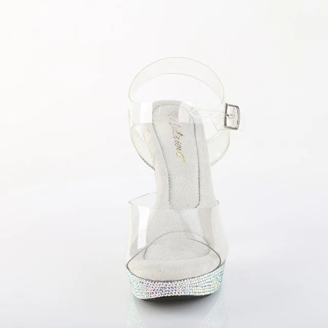 5" (127mm) Heel, 1" (25mm) Platform Ankle Strap Sandal Featuring Rhinestones Encrusted on the Entire Platform Bottom
