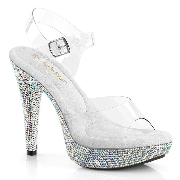 5" (127mm) Heel, 1" (25mm) Platform Ankle Strap Sandal Featuring Rhinestones Encrusted on the Entire Platform Bottom