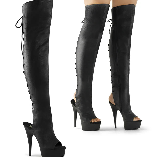 6" OPEN TOE STILETTO THIGH HIGH  BOOT HEEL