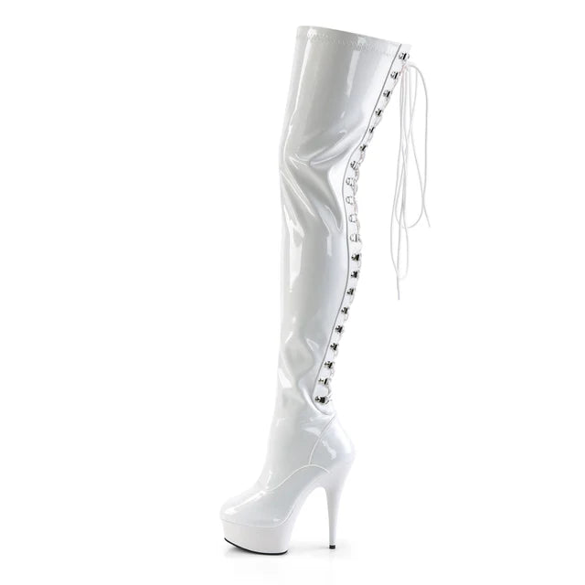 Platform D-Ring Lace-Up Back Stretch Thigh High Boot