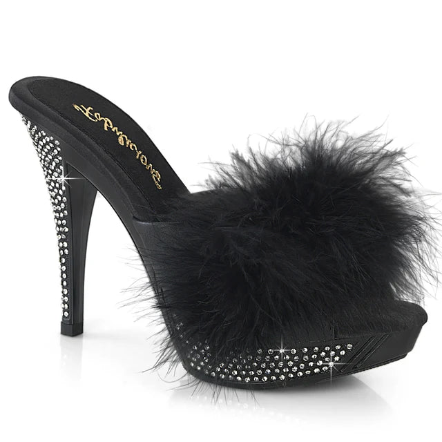 Marabou Slipper Featuring Rhinestone Embellished Heel and Platform