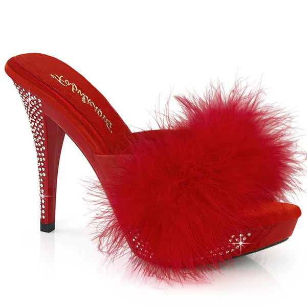 Marabou Slipper Featuring Rhinestone Embellished Heel and Platform