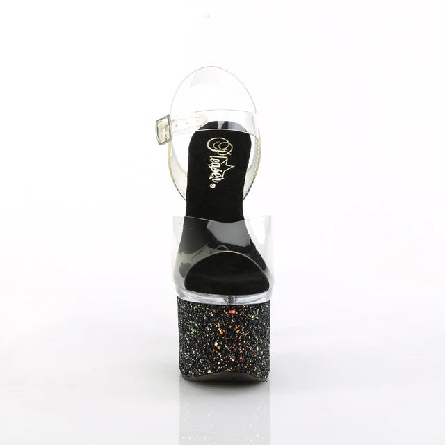 Platform Ankle Strap Sandal Iridescent Glitters Wrapped Lower Platform