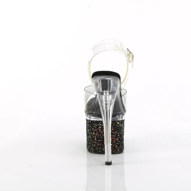 Platform Ankle Strap Sandal Iridescent Glitters Wrapped Lower Platform
