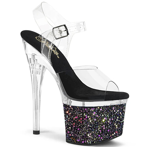 Platform Ankle Strap Sandal Iridescent Glitters Wrapped Lower Platform